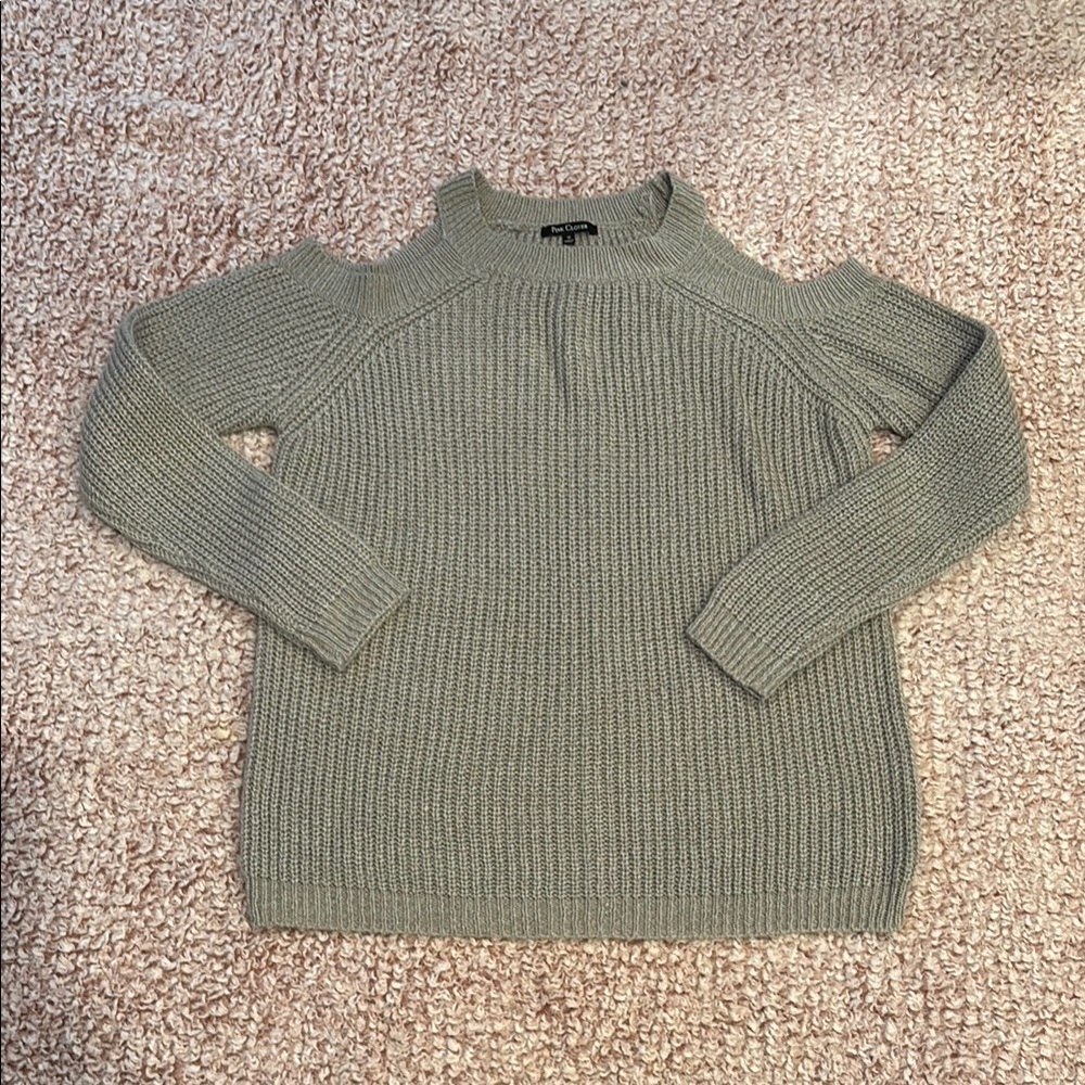 Pink Clover Cold Shoulder Women's Gray Sweater